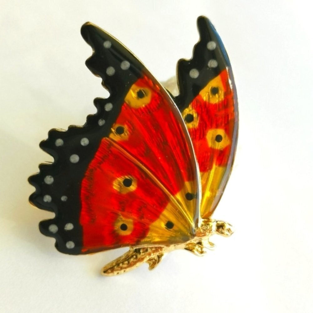 ENAMEL butterfly brooch pin monarch butterfly gold